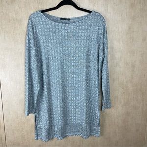 Zara W&B Silver Hi-Lo Long Sleeve Top Size L